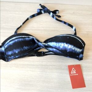 RIPZONE Curl Black and Blue Tie-Dye Bikini Top in size large